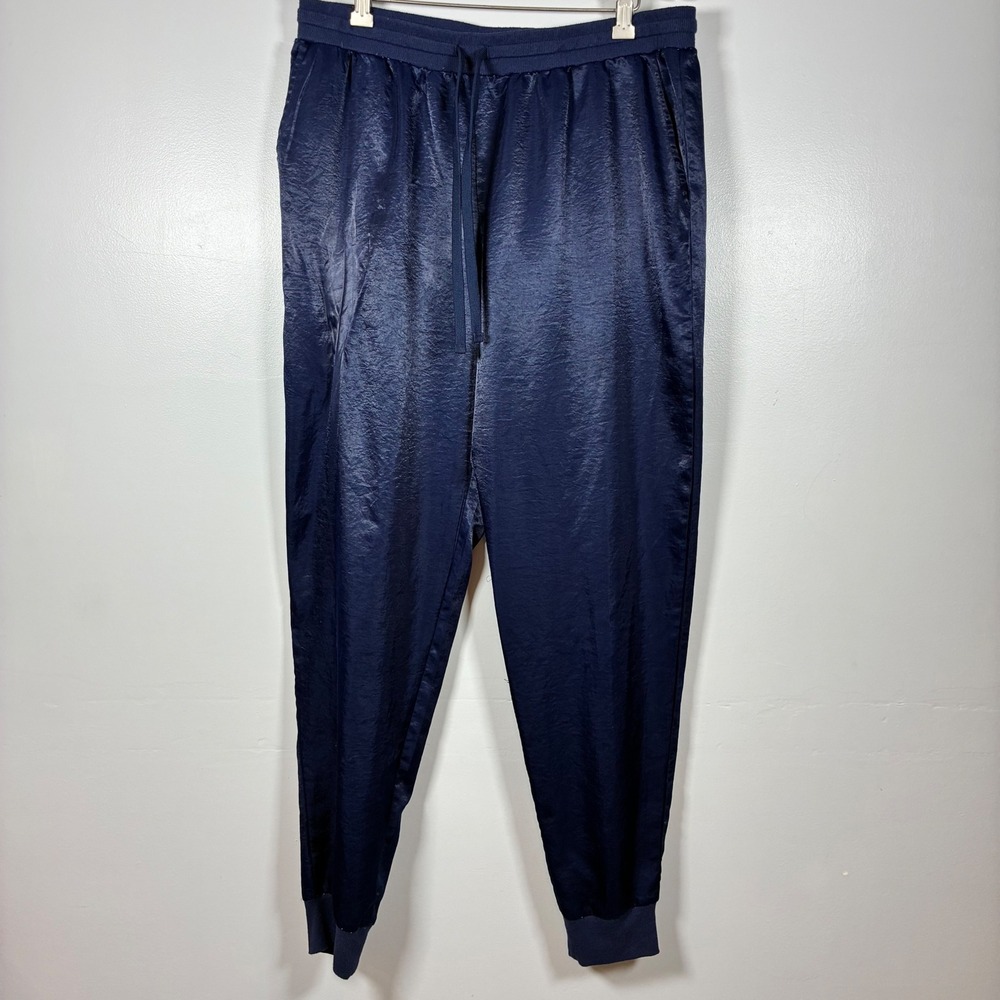 Mossimo Supply Co Joggers L Navy Blue Satin Textured Drawstring Pants Chic Y2K